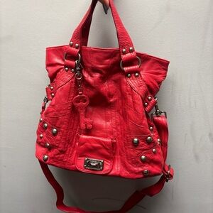 Betsey Johnson red leather handbag with long/short straps - comes with dust bag